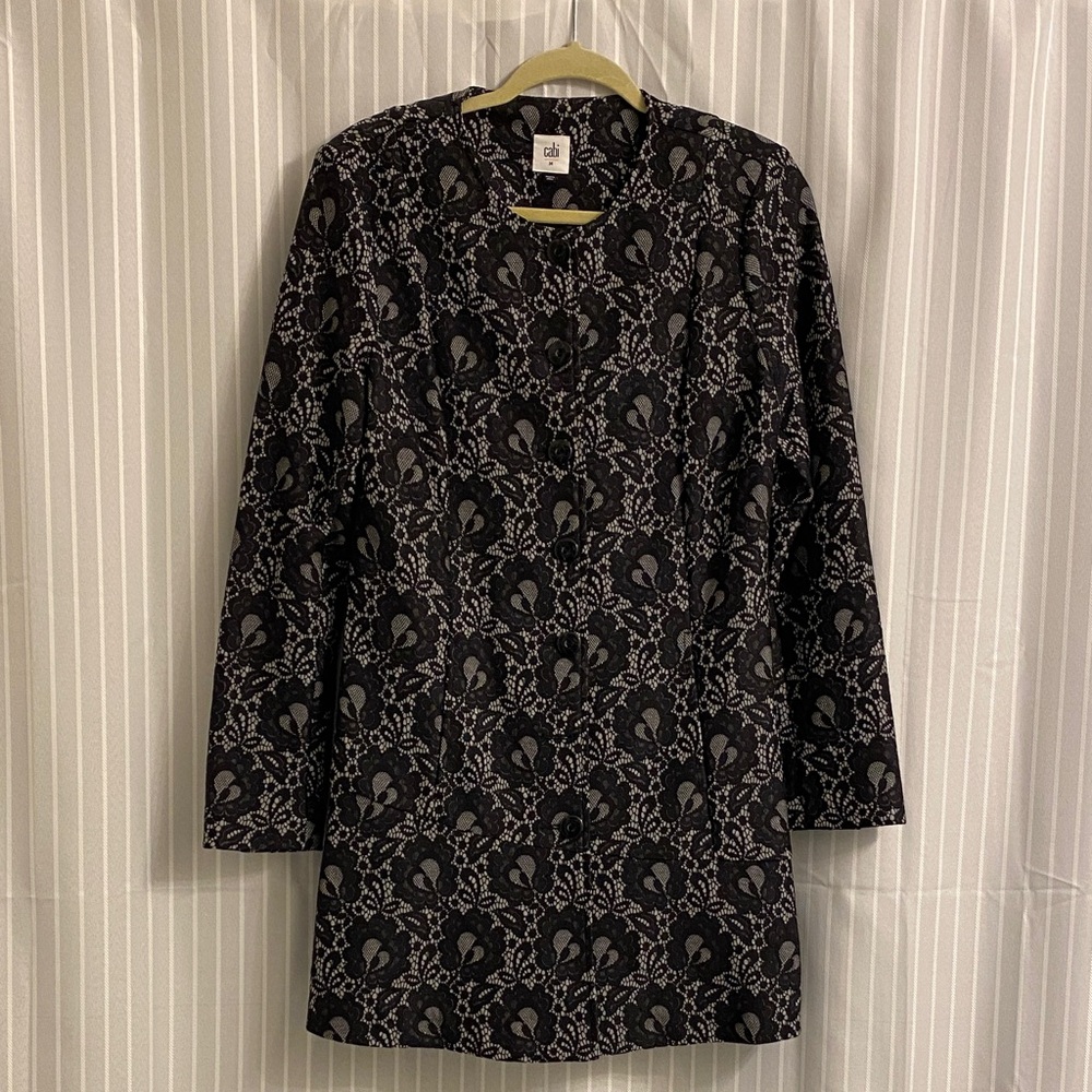 Cabi black floral lace overlay mid length jacket Black & Gray size Medium